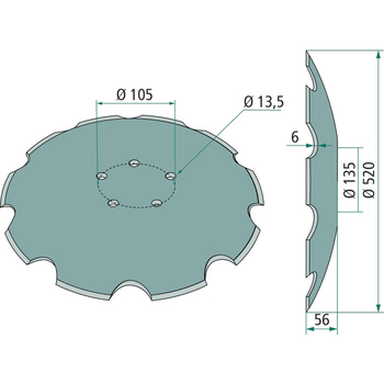 Taler disc - concav, crestat, 520x6, LK105 - GRANIT [56031 28071305]