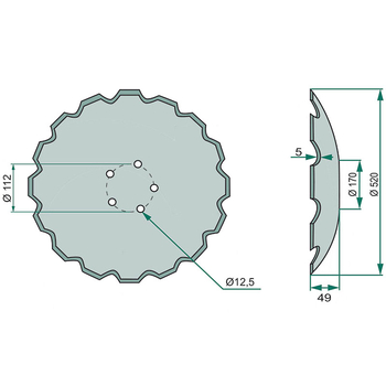 Taler disc - conic crestat, 520x5, 5gauri - Kverneland DTX, Qualidisc  - GRANIT [18034 RF3010497]