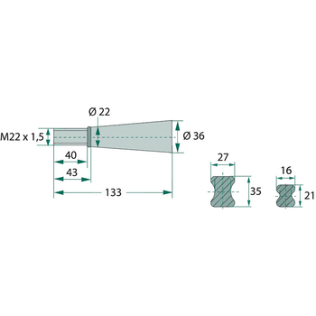 Tep incarcator frontal - L1100, M22x2, drept, profil dublu T, cu piulita conica SW34 - BLUELINE [439439022]